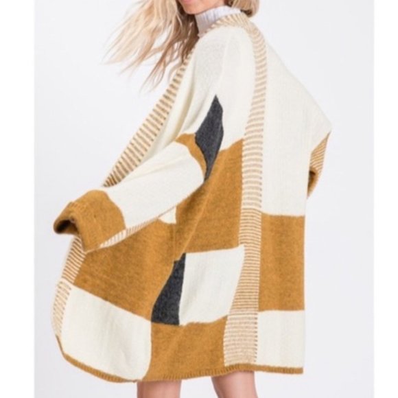 Boho Mustard Color block NEW Open Front Cardigan - Picture 1 of 8
